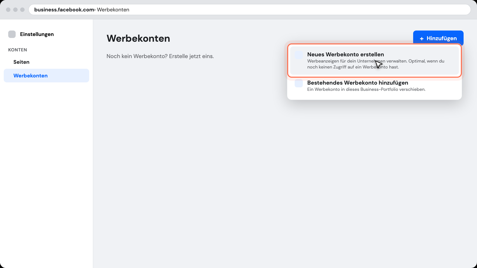 Neues Werbekonto erstellen