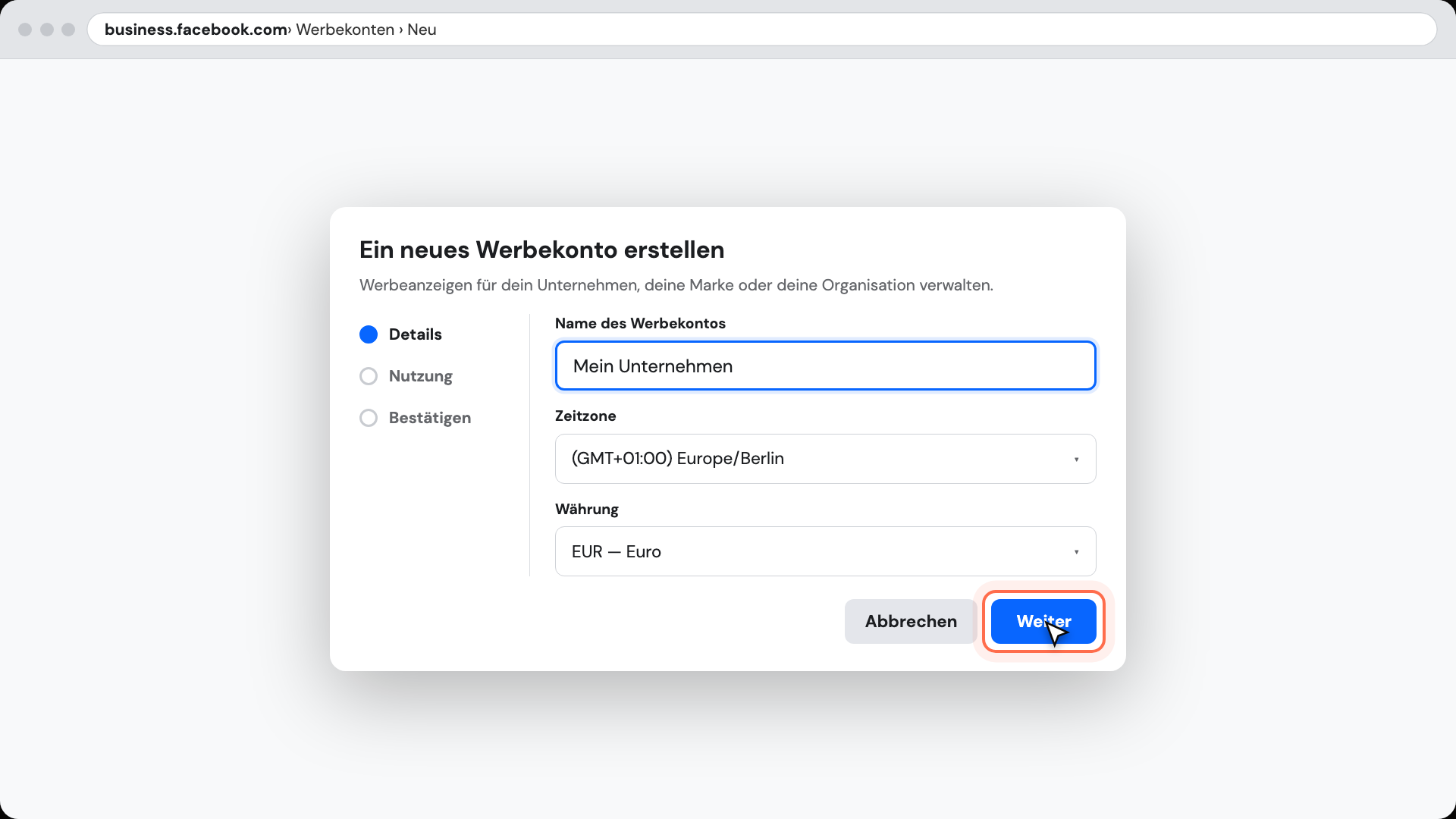 Werbekonto-Daten
